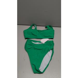 Women's Push Up Padded High Waist Thong 2 Pc Bathing Suit Size Small, Green