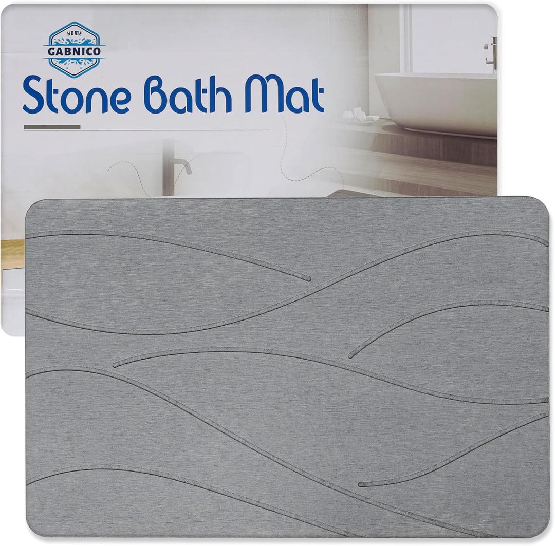 Diatomaceous Earth Stone Bath Mat - Large Non-Slip Shower Mat with Quick-Drying, Super Absorbent Surface - Natural Gray Bathroom Floor Mat, Easy to Clean (23.615.4 inches) (Dark Grey, Large) (1'3" x 1'11" (Rectangular))