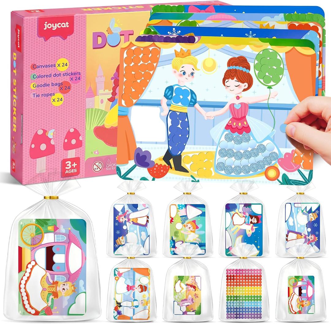 JoyCat 24 Pack Princess Dot Art Party Favors, 4800+ Dot Stickers, Ages 3-8