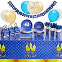 207 19-Piece Royal Prince Baby Shower Decorations for Boys, Blue Party Supplies Set with Balloons, Gift Boxes, Welcome Banner (Serves 24)