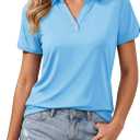 MAGCOMSEN Women's Polo Shirts Short Sleeve UPF 50+ Sun Protection Golf Shirt V Neck Collared Tops Dry Fit (Blue, S)