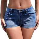 WDIRARA Women's Low Waist Button Skinny Denim Shorts Streetwear Stretch Shorts, Small