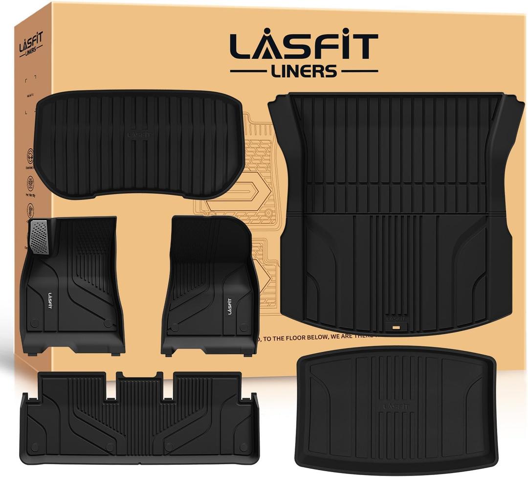LASFIT Premium Extra Thick Floor Mats for Tesla Model 3 Highland 2024 2025 2026 Custom Fit TPE All Weather Model 3 Interior Accessories Cargo Liner Front Rear Trunk Mat Full Set Car Mats 6 PCS