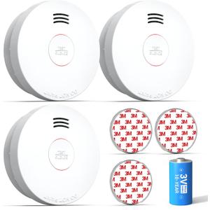 SITERWELL Smoke Detector, Smoke Detector 10 Year Battery with Photoelectric Sensor, Fire Alarm with Low Battery and Fault Warning for House and Bedroom, UL217-9th Listed, GS525A, 3 Packs