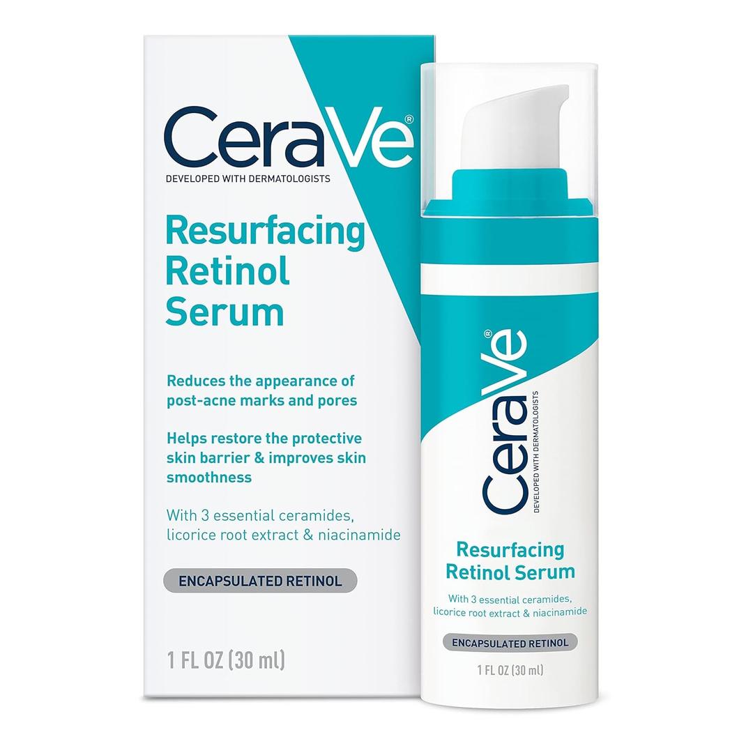 CeraVe Resurfacing Retinol Serum For Post Acne Marks, Formulated With Licorice Root Extract & Niacinamide, Brightening Serum & Pore Minimizer For Face, Post Acne Skin Barrier Repair, Non-Comedogenic (1 Fl Oz (Pack of 1)