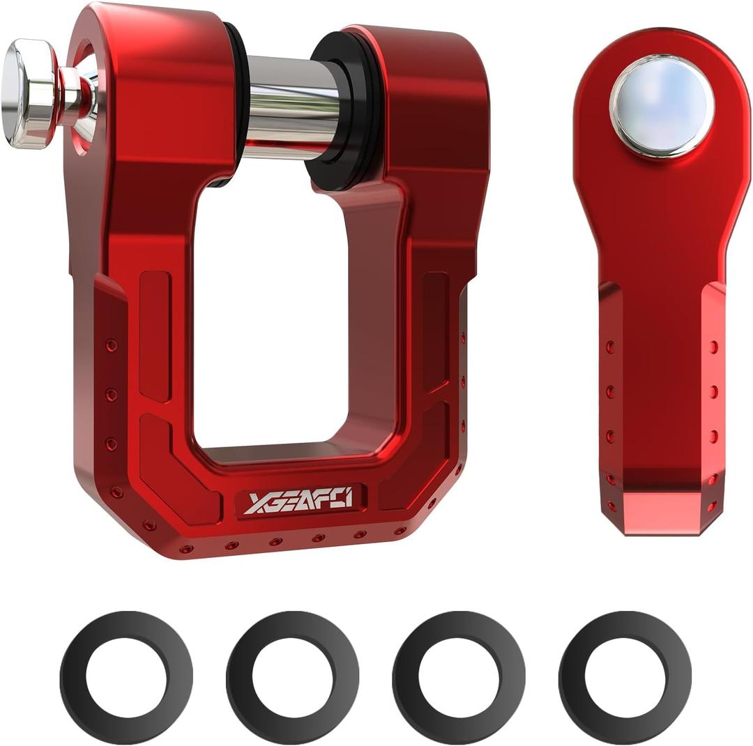 3/4" D Ring Shackle, 68,000 lbs Break Strength Aluminum Forging Shackle with 7/8 Pin for Towing & Off-Road Use - Pairs with Tow Strap for Vehicle Recovery (2 Pack) (Red)