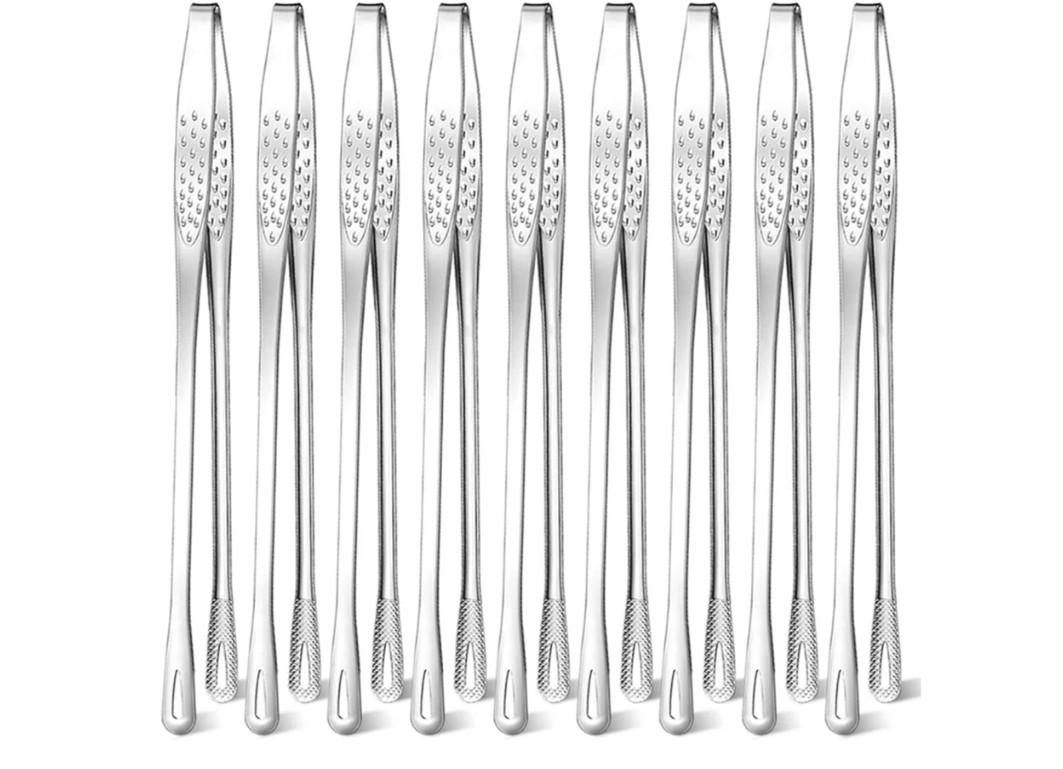 Stainless Steel Korean BBQ Tongs, 11" Hot Pot Tongs Bulk for Cooking Portable Kitchenware Home Outdoor Steak Salad Food