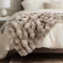 blunique Ultra Soft Cozy Faux Fur Throw Blanket, Fuzzy Plush Thick Bubble Blanket, Oversize Luxury Fluffy Blanket for Couch, Bed, and Living Room, 60x80 Inches, Tie-Dye Light Taupe