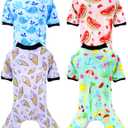 PET SHOW Pack of 4 Small Dog Pajamas Watermelon Doggies Soft Stretchy PJs Whale Ice Cream Jumpsuit Puppy Cats Girl Boy Floral Onesies Outfits with Sleeve Pets Breathable Summer Dog Clothes Costume S