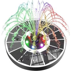 SZMP Solar Fountain Upgraded 100% Glass Panel, 3.5W Solar Powered Water Pump Built-in 2000 Battery with 7 Nozzle & 4 Fixer, Solar Bird Bath Fountain for Garden, Pool, Outdoor (Colorful)