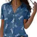 Floral Tops for Women Summer Flower Printed V Neck Tshirts Short Sleeve Tops Dressy Casual, XL