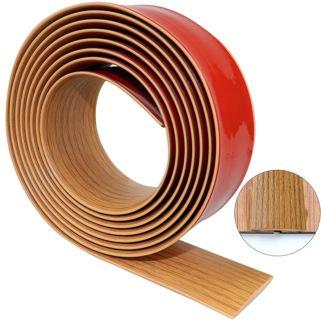Floor Transition Strip 1.57" Self Adhesive Flat Vinyl Flooring Transitions Strip with Strong Backing Wood Grain (4cm, 10FT, Brown Wood Grain)