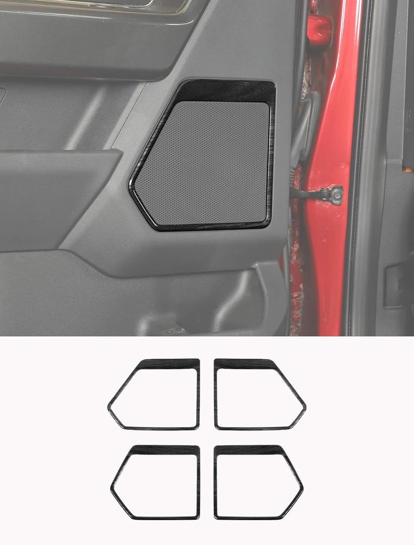 Savadicar Black Wood Grain Interior Accessories - Door Speaker Bezel Trim Cover for Ford F150 (2021-present) - Premium Texture Interior Decor Upgrade Option, 4-Piece Set