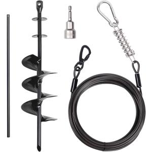 Heavy Duty Dog Tie-Out Cable and Stake for Yard Camping, with 30ft Heavy Duty Cable with Spring, for Small Medium Large Dogs up to 210 lbs, 360Swivel Dog Run- No Tangle, Spiral Dog Stake