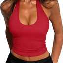 REORIA Women's Halter Backless Crop Top Sexy Going Out Double Lined Tank Tops Y2K 2026 Outfits (Red, S)