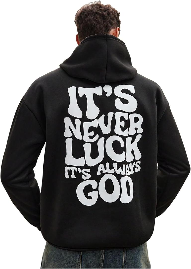 SOLY HUX Hoodies for Men Letter Graphic Sweatshirt Drawstring Long Sleeve Casual Pullover Tops (Black, XXL)