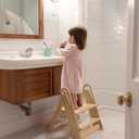 Wooden Step Stool for Toilet, 2-Step Toddler Stool with Handles, Foldable Kids Step Stool for Potty Training, Sturdy Child Stepping Stool for Bathroom Sink, Kitchen Counter and Bedroom, Natural