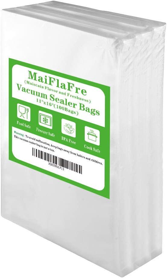 MaiFlaFre 100 Gallon 11X16 Vacuum Sealer Bags with Commercial Grade, BPA Free, Heavy Duty.Vacuum Sealer Freezer Bags Compatible with Any Types Vacuum Sealer