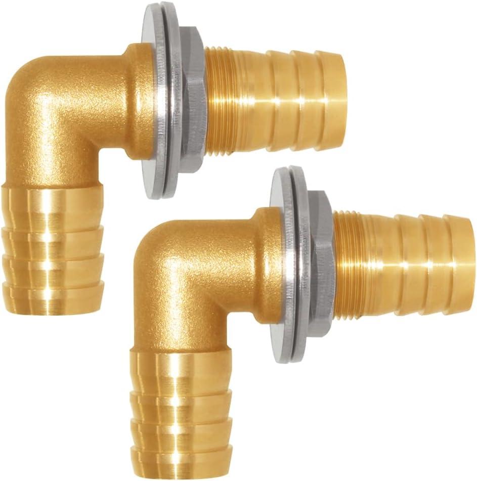 2PCS Solid Brass 90 Elbow Barb Bulkhead Fitting 1/2"OD Barb Coupling Tank Connector Hose Pipe Fitting for Water/Oil/Gas