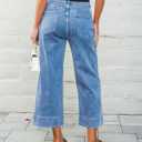 GRAPENT Capri Jeans for Women High Waisted Wide Leg Trendy Strechy Loose Straight Cropped Denim Jeans Pants with Pockets (Blue, XXL)