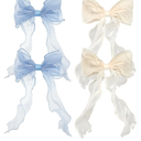 8 PACK Light Blue and Champagne Big Ribbon Hair Bows,Large Hair Accessories,Oversized Long-tail Hair Clips for Women and Girls Hair Styling Accessories.