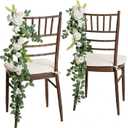 Ling's Moment 10pcs Wedding Chair Decorations Aisle Floral Swag Artificial Pew Flowers Hanging Garland White & Sage Green For Ceremony Reception Church Rose Floral Faux Arrangement Party Outdoor Decor