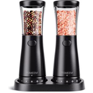 Electric Salt and Pepper Grinder Set with Storage Base, Stainless Steel Rechargeable Salt and Pepper Grinder Set with 4.5 oz Large Capacity, 1.8" Wide Mouth, Adjustable Coarseness, Ideal for Kitchen