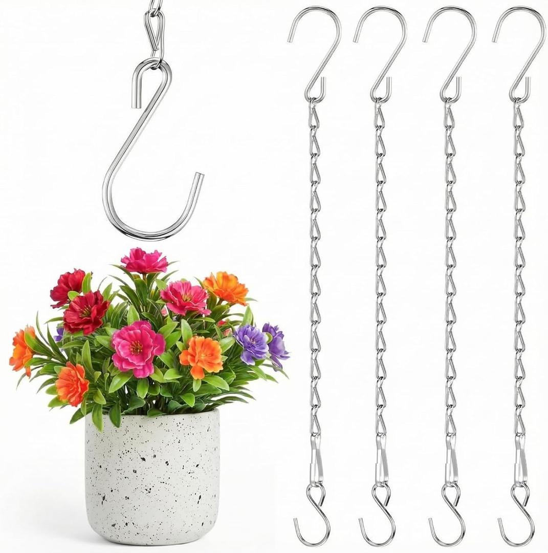 Outus 4 Pack 23.6 Inch White Hanging Chain for Bird Feeders, Planters, Lanterns, Wind Chimes, Decorative Ornaments and Birdbaths Basket Extender Chain Outdoor Indoor