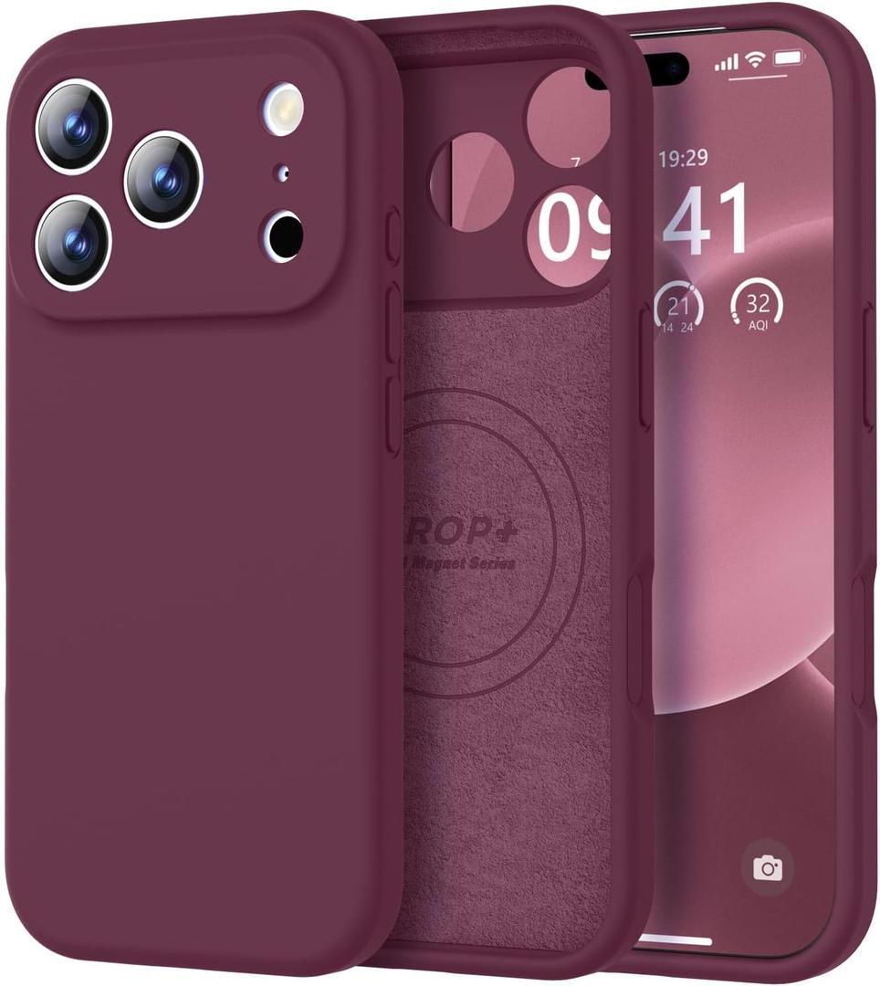 Vooii Magnetic for iPhone 17 Pro Case, Compatible with Magsafe (Premium Liquid Silicone) (Integrated Camera Control Button) Full Body Protective Anti-Scratch Microfiber Lining 6.3", WineRed