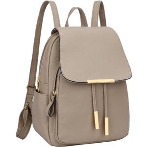 KKXIU Womens Stylish Leather Backpack Purse  Lightweight Travel Backpack with Multiple Pockets, Lychee Grain PU Leather, Gold Hardware (A-Khaki, 10x12x4.5 Inches)