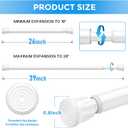 3 Pack Small Tension Rod 26-39 Inch White Tension Curtain Rod Adjustable Spring Curtain Rods No Drilling Expandable Pressure Curtain Rods for Windows,Closets,Doorway,Kitchen