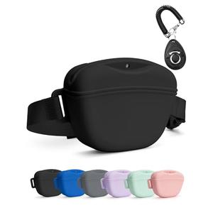 heouvo Dog Treat Pouch with Training Clicker, Upgrade Stronger Magnetic Closure to Avoid Spilling, 1.67 Cup Silicone Treat Bag Fanny Pack with Waist Belt for Pet Training Walking (Black)