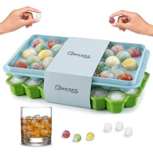 2 x 2 Pack Ice Cube Trays Set for Freezer(Sphere & Honeycomb Ice Molds) | Round Ice Cube Mold with Lid & Hexagonal Silicone Ice Cube Tray, BPA-Free Easy Release for Whiskey/Cocktails/Coffee/Drinks