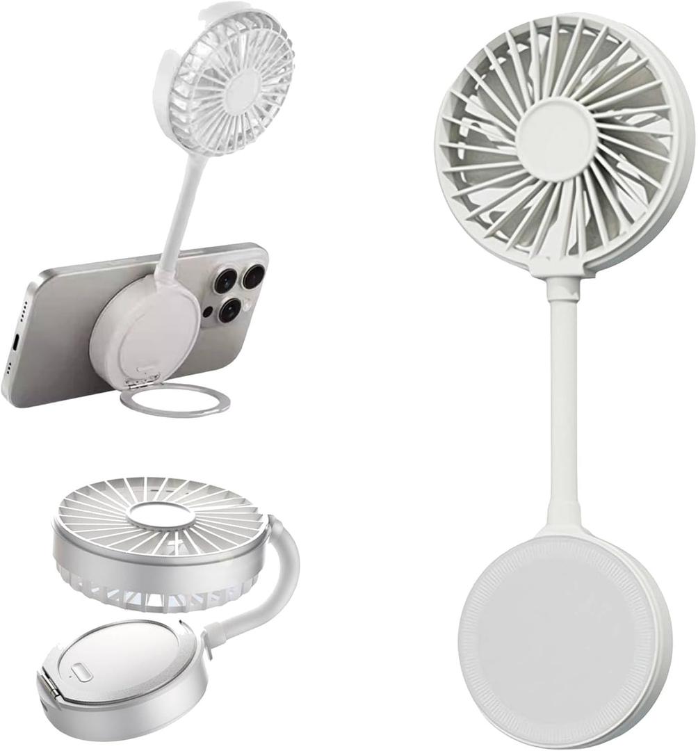 Magnetic Phone Fan - 3-Speed Mini Portable Fan with 2-in-1 Ring for Support and Hanging, Summer Outdoor Cooler Compatible with All Phones - White