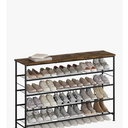 SUOERNUO Shoe Rack 5 Tier Shoe Storage Organizer Metal Mesh Shelves with MDF Top Board for Entryway, Hallway, Closet,Bedroom，Living Room (Black+Rustic Brown, Large 5 Tier)