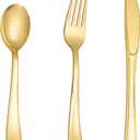N9R 200pcs Gold Plastic Silverware - Disposable Gold Plastic Silverware Cutlery Set, 100 Forks, 50 Spoons, 50 Knives for Party, Birthday, Wedding (Gold-200pcs)