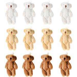 KUDES 12Pcs 6CM Mini Joint Teddy Bear Stuffed Animal Plush Toys Wedding Gift Box Doll Toy for Birthday Cake Wedding Decorations Party Favors Supplies Bag Charm DIY Accessory