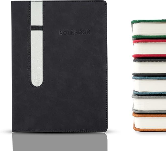 Lined Journal Notebook, 240 Pages, A5 5.7" x 8.3", PU Leather Journals with Elastic Pen Holder, 80 GSM Thick Paper, Water-Resistant Hardcover Notebooks for Writing Journaling Office School - Brown