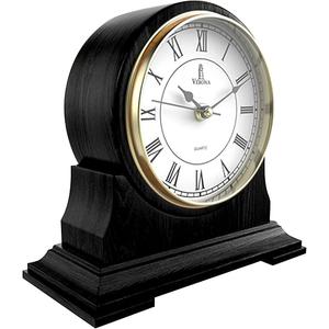 Mantel Clock for Living Room - Decorative Wood Mantle Clock Battery Operated - Silent Wooden Mantle Clock for Living Room Decor Above Fireplace Mantel, Office, Table, Shelf & Home Decor Gift 9x8.5, Black