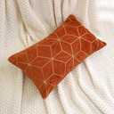 Aeckself 12 x 20 Inch Orange Gold Plaid Geometric Stripes Embroidery Velvet Cushion Case Luxury Modern Rectangle Decorative Throw Pillow Cover Pillowcase for Couch Living Room Bedroom Car