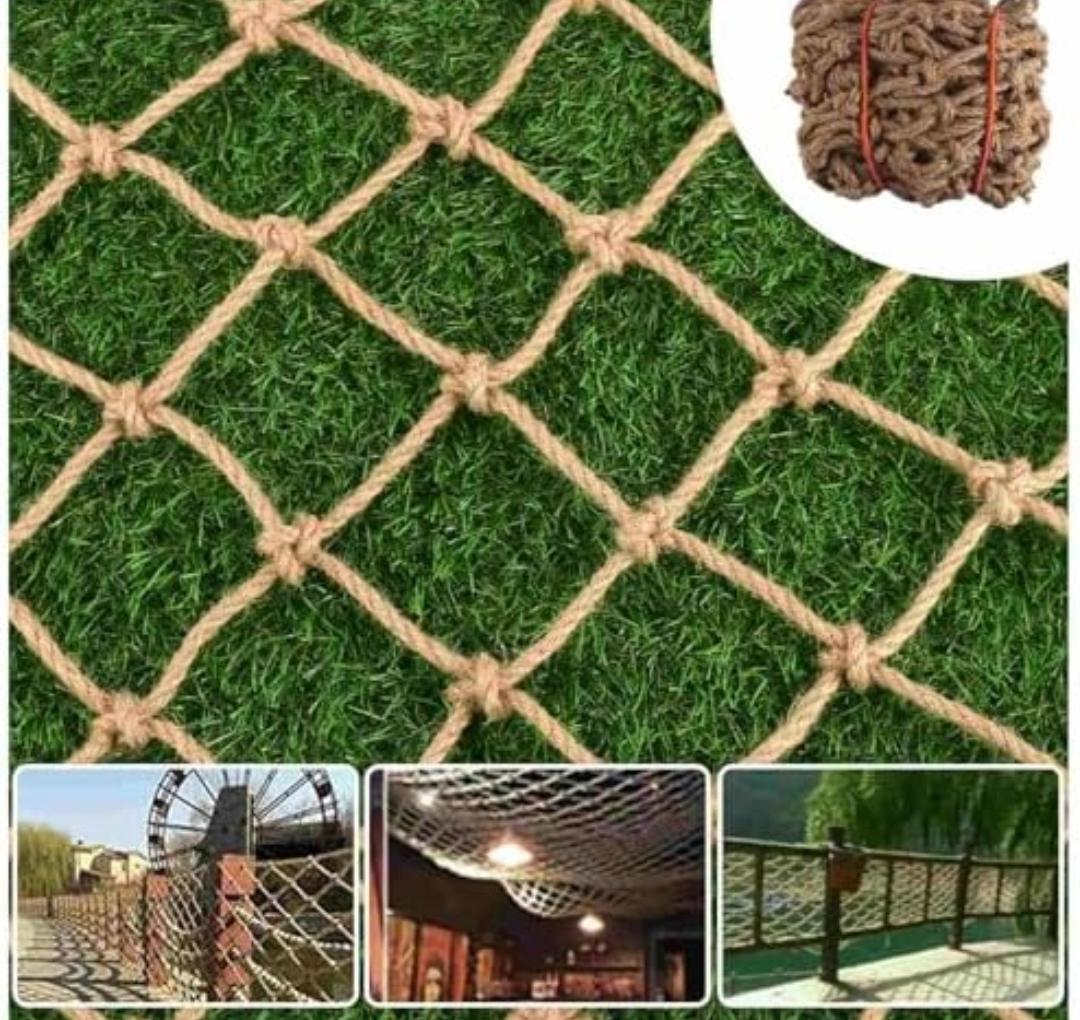 Kobadi Hemp Rope NettingSafety, Climbing Net for Kids Outdoor,Safety Net for Stairs Balcony,Railings,Garden,Playground,Tree House and Decoration (6MM-8CM, 3.3ft×16.5ft)
