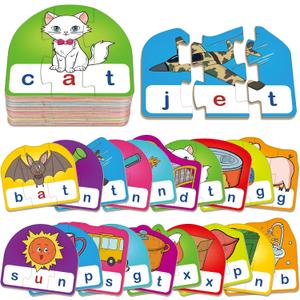 CVC Puzzle Cards for Kids, Toddler Speech Therapy Toys, 3 Letter Word Puzzle, Reading Spelling Game, Preschool Classroom Must Have