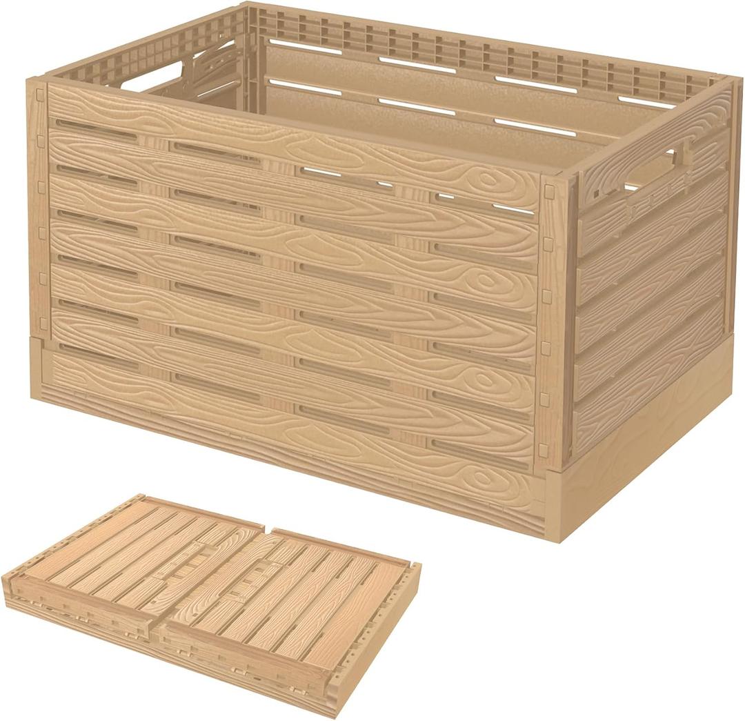Collapsible Storage Bins, 23x15 Inches Plastic Stackable Utility Crates with Handles, Large Folding Containers Dolly Folding Baskets for Farm Home Office Organizing Tools, Books, Food, Drinks