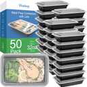 Dealusy 50 Pack (100-Piece) 32 oz Meal Prep Containers Reusable with Lids, Sturdy Leakproof & Food Safe, Microwave, Freezer, Dishwasher Safe Prep Containers, To Go Take Out Plastic Food Storage