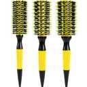 3 in 1 Ceramic & Ionic Bristle Round Barrel Hair Brush Set for Women & Men - Professional Styling, Blow Drying, Curling with Boar Bristle Brush & Scalp Comb (Yellow)