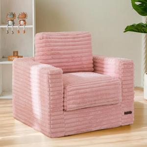 MAXYOYO Kids Bean Bag Chair, Comfy Faux Fur Bean Bag Sofa with Filler, Upholstered Floor Sofa with Pillows and Armrests, Lazy Floor Chair Couch for Boys and Girls, Pink (Single)