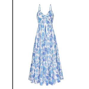 GRACE KARIN Women's 2025 Summer Maxi Dress Floral Tie Front Spaghetti Strap Casual Boho Beach Flowy Sundress with Pockets.L
