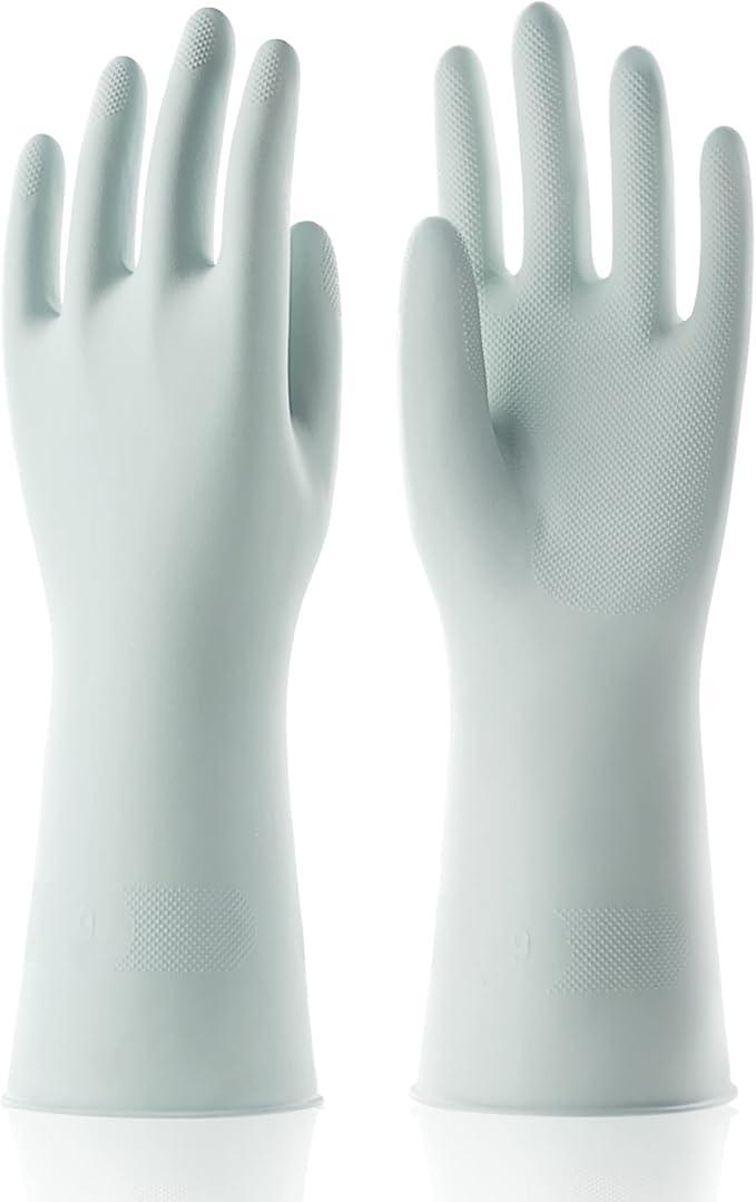 1Pair Household Gloves with Cotton Liner & Non-slip Grip, Water Resistant Reusable Dish Washing Rubber Gloves for Kitchen & Bathroom Cleaning, Medium, Pink