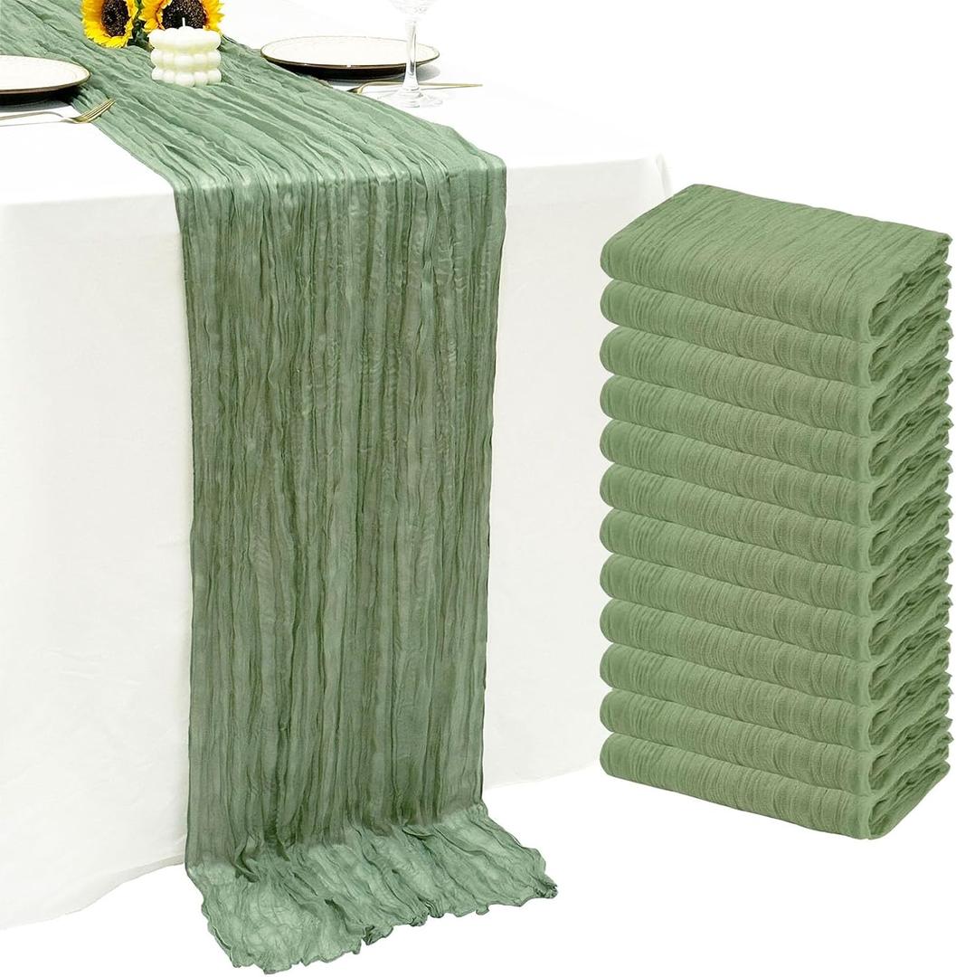 12Pack Sage Green Cheese Cloth Table Runner 10Ft Cheesecloth Table Runner Boho Gauze Table Runners Sage Green Wedding Decor for Party Bridal Shower Thanksgiving Christmas (12 Pack 20 x 120 inch)