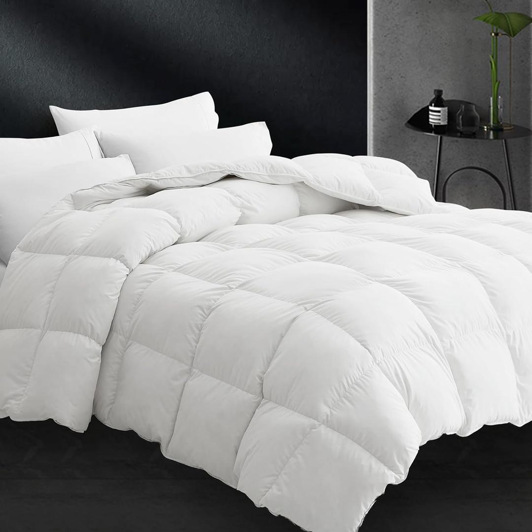 CYMULA Feather Down Comforter Queen Size - All Season White Down Duvet Insert, Fluffy Breathable Bedding Camping Warm Quilt,Ultra Soft Quiet Luxurious Hotel with 8 Tabs (90" x 90")